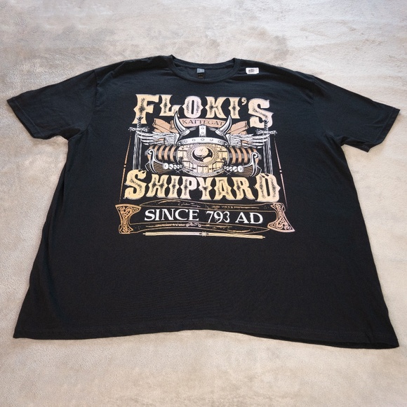 Flokis Shipyard Kattegat Norse Mythology Men’s XXL 2XL Black Viking Graphic Tee - Picture 5 of 12